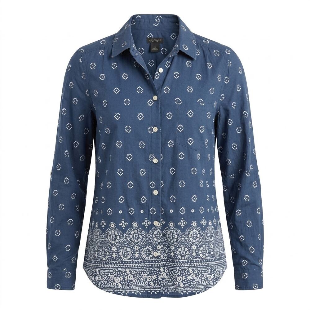Ann Taylor Factory Blue Geometric Button-Up Shirt Women Size S